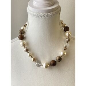 Cookie Lee Chunky Necklace Mixed Bead Faux Pearl Statement Leopard Print Collar